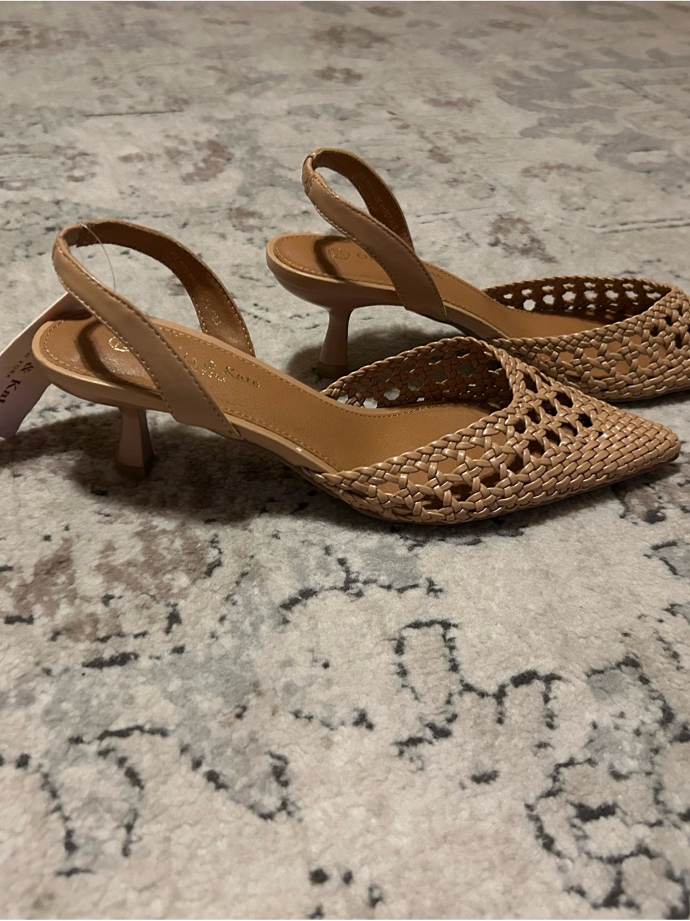 Woven Slingback Kitten Heel Pumps in Tan